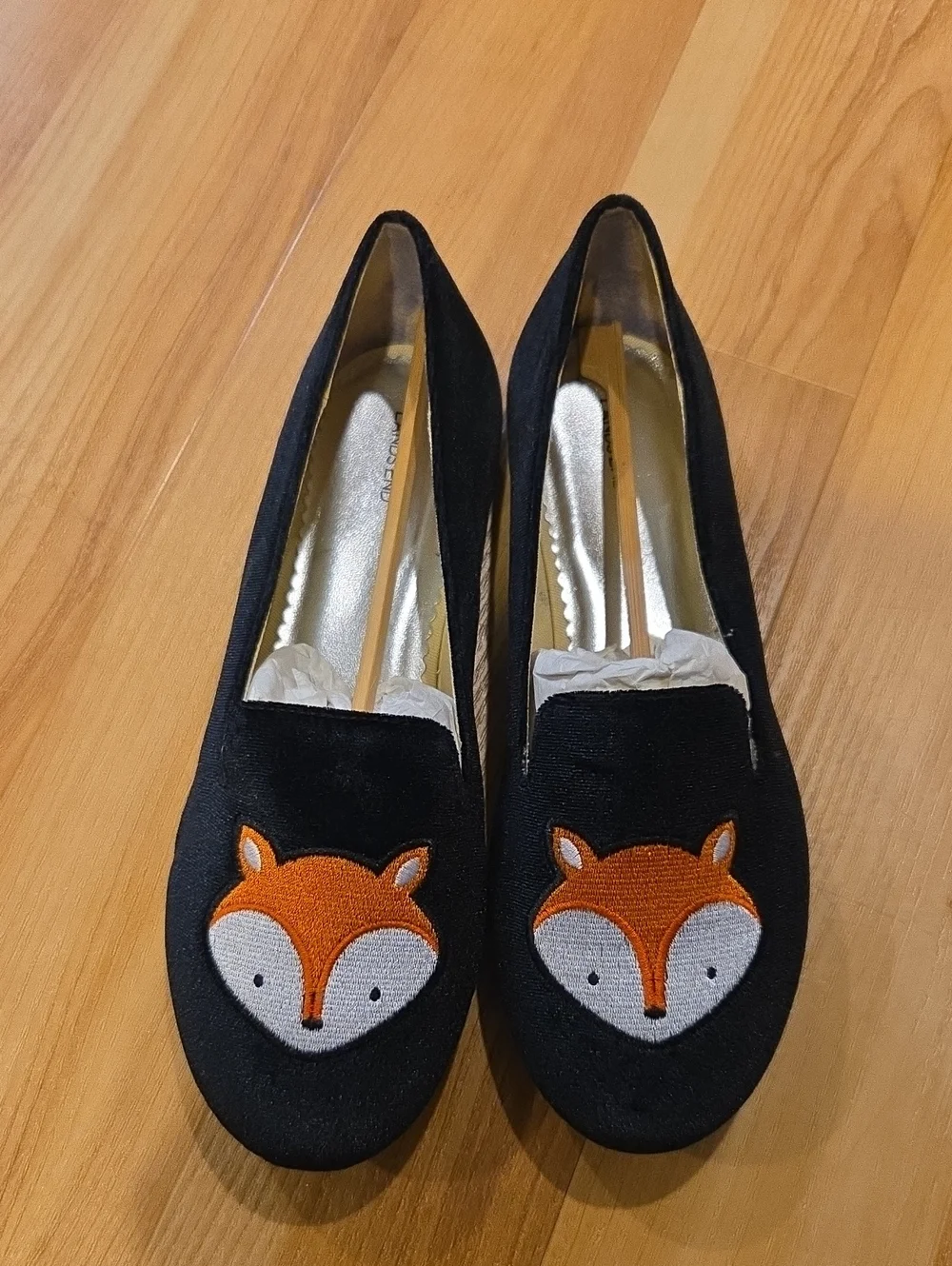 Black Fox Embroidered Slip-On Flats